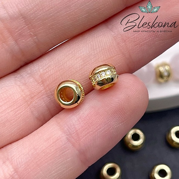 4*6 мм Цвет золото, Бусина - разделитель цирконы  