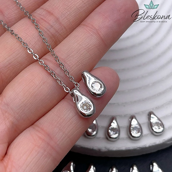 11*6 мм Цвет серебро, Подвеска капля циркон