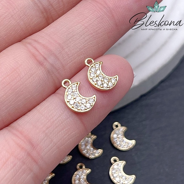 9,5*6,5 мм Цвет золото, Подвеска Полумесяц цирконы мини