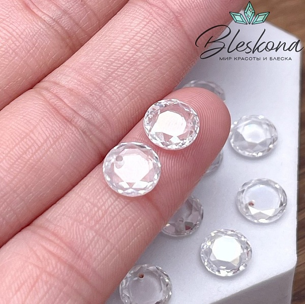 8 мм, Подвеска Циркон круг белый (кубический цирконий, фианит) 