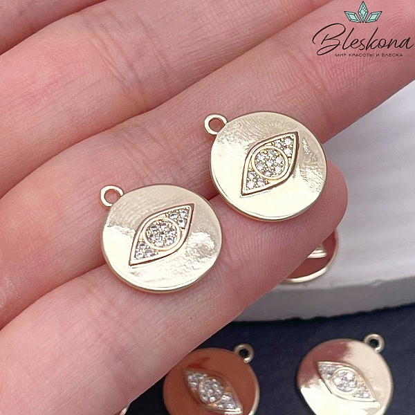 14,3мм, Подвеска глаз цирконы ,цвет золото 