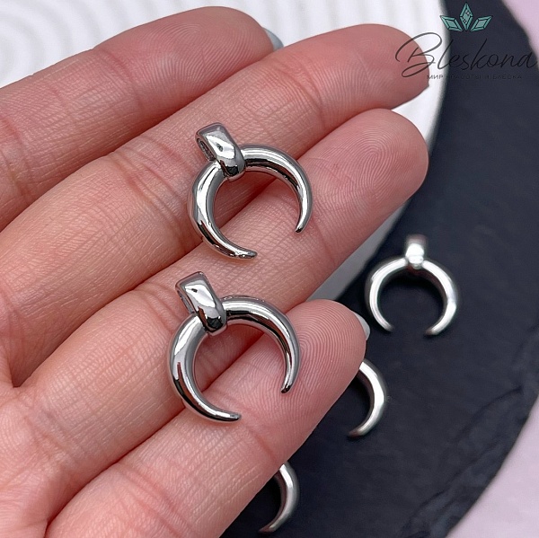 Подвеска Лунница гладкая, цвет серебро, 18*16мм 