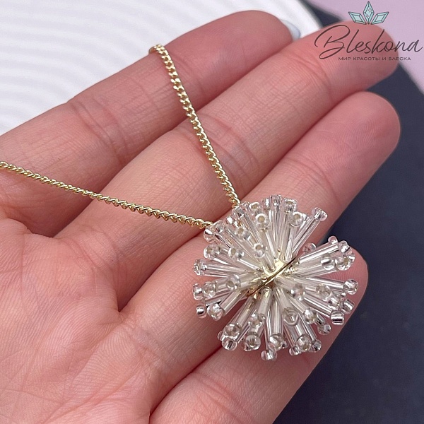 25 мм Цвет золото, Подвеска  из бисера одуванчик