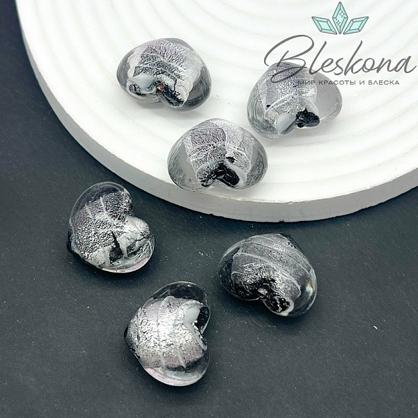19*23 мм Бусина сердце прозрачное с серебром