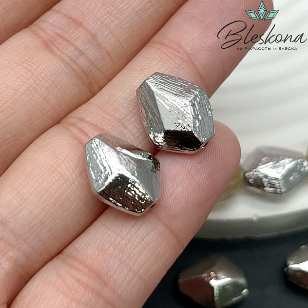 14*12 мм Цвет серебро, Бусина фриформ фактурная огранка 