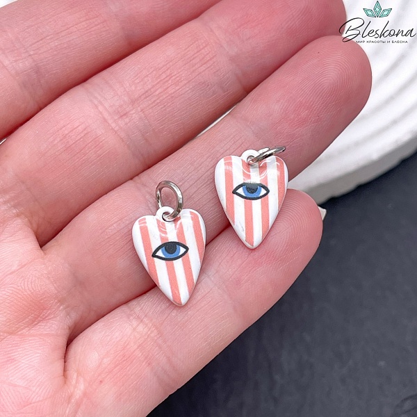 15,5*10 мм, Цвет серебро, Подвеска сердце белое глаз эмаль