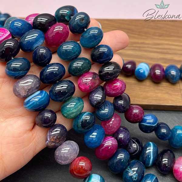 Агат микс №2 (тонированный) галтовка  12*16 мм