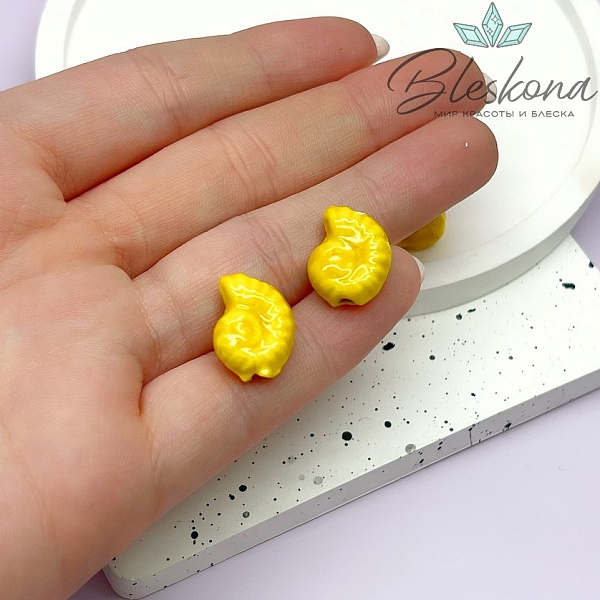 15*12 мм Бусина Аммонит, керамика цвет желтый