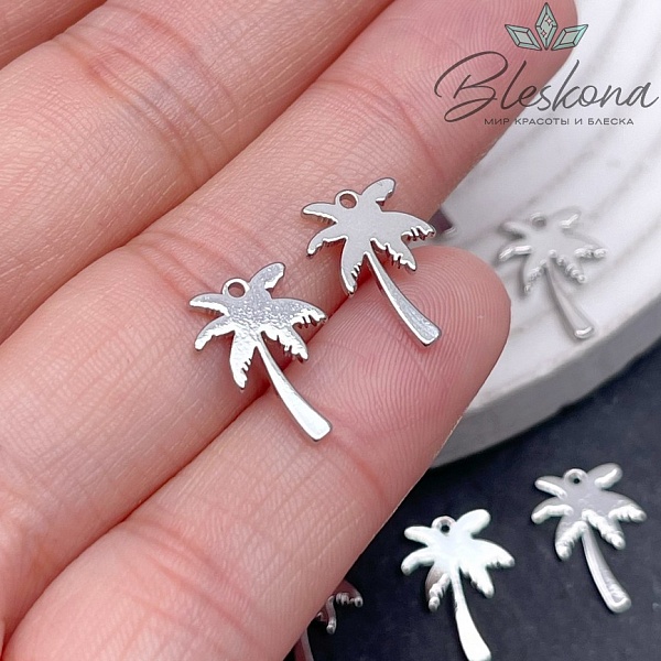 Подвеска Пальма гладкая, цвет серебро 14*10,4мм