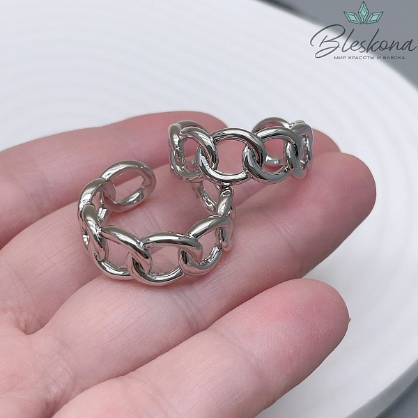 22 мм Цвет серебро, Кольцо безразмерное цепь Люкс  