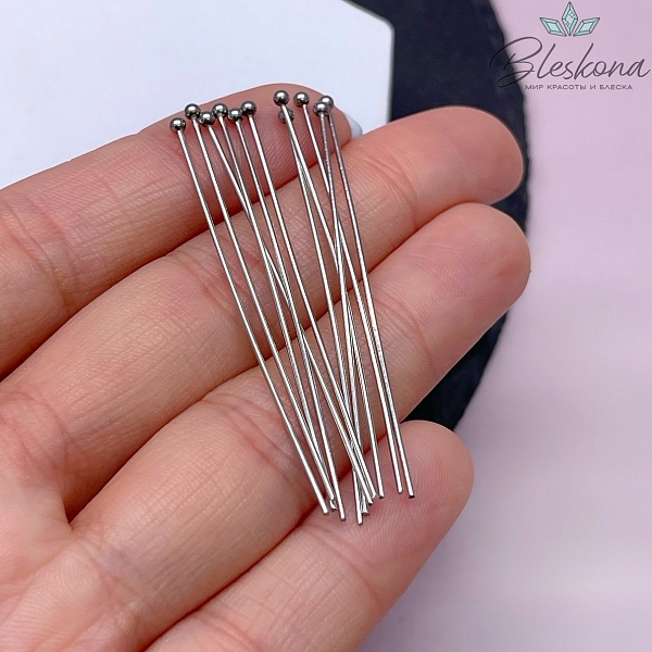 5 см*0,7 мм Цвет серебро, Пины шарик жесткие уп. 10 шт.