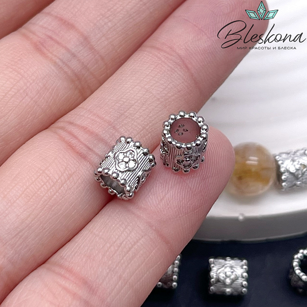 7*7,2 мм Цвет серебро, Бусина цилиндр цветок цирконы