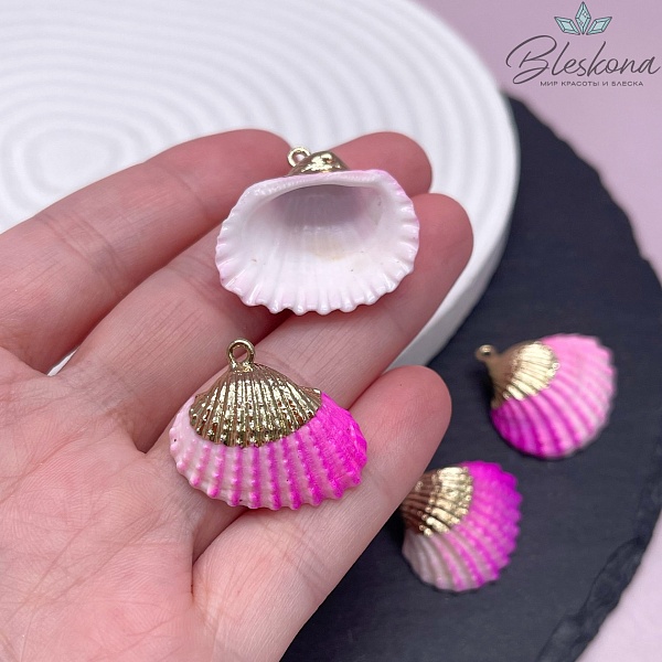 (22-26)*(25-28) мм, Цвет золото, Подвеска Ракушка бело-фиолетовая