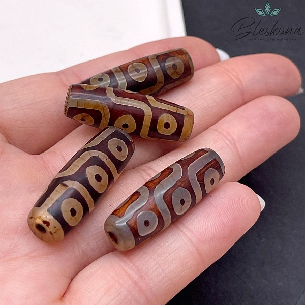 Бусина Дзи 9 глаз серо-коричневый темный 30*11 мм 