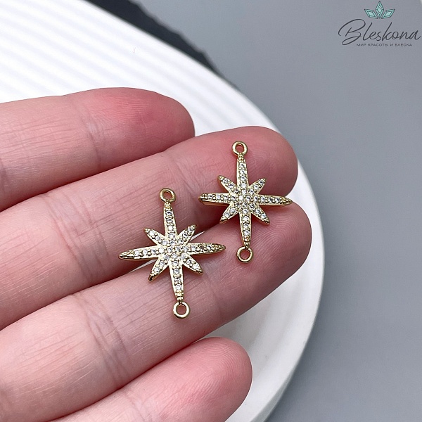 23*18мм Цвет золото, Коннектор Северная звезда с цирконами