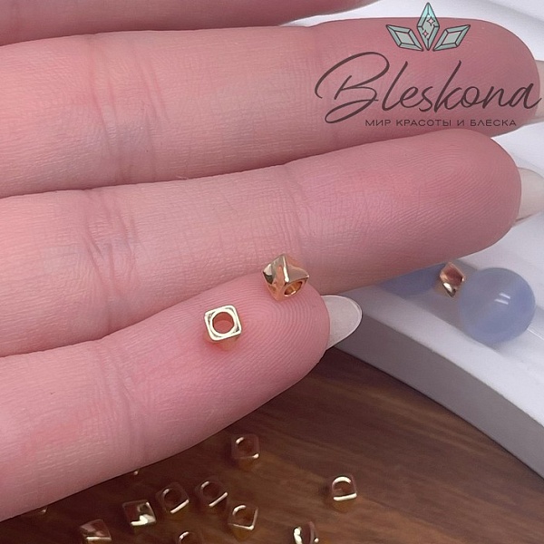 4*3 мм Цвет золото, Бусина куб волна 