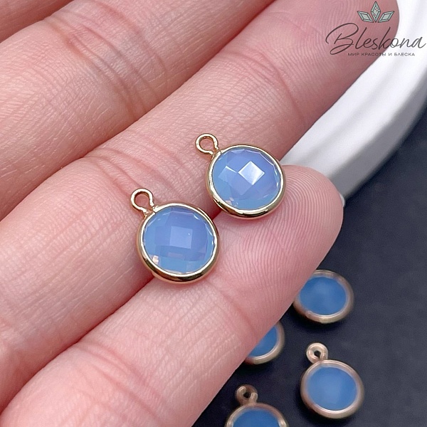 9 мм, Подвеска круг голубой , цвет золото