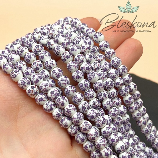 6 мм Керамика Бусина роспись гжель №8