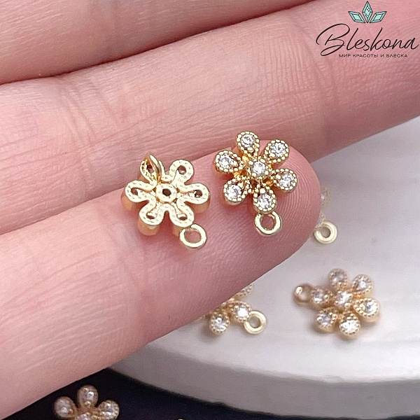 6,6*9,7мм,цвет золото,Подвеска цветок цирконы 