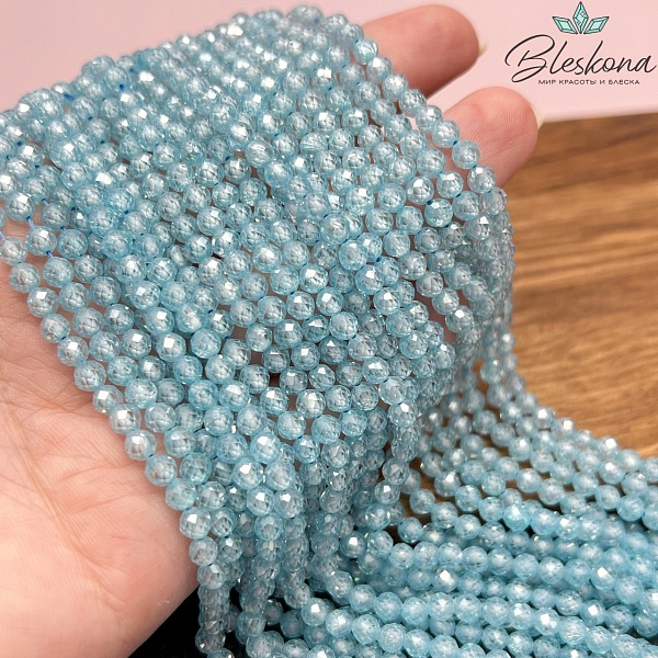 Циркон Glow небесный огранка 4 мм (кубический цирконий, фианит) 