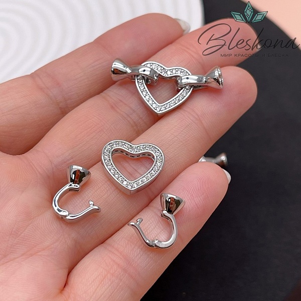 13*14 мм, цвет серебро ,Замок сердце концевик 