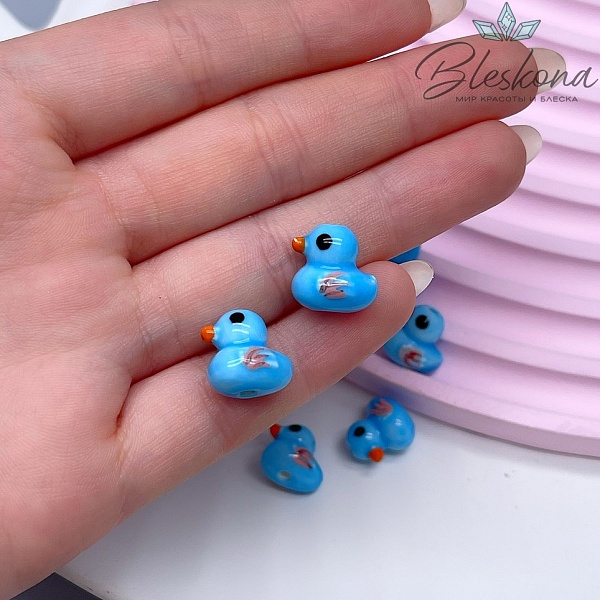 12*12,5 мм Керамика бусина уточка ярко-голубая