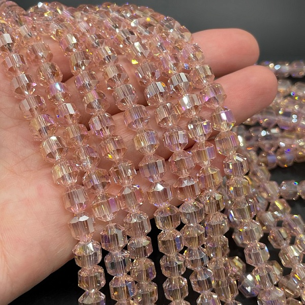 7 мм Стекло Lux, многогранник, цвет розовый с переливом