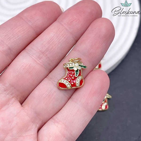 15*15,5 мм Цвет золото, Подвеска валенок с эмалью и цирконами 