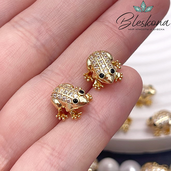 11,5*6,6 мм Цвет золото, Бусина Лягушка цирконы