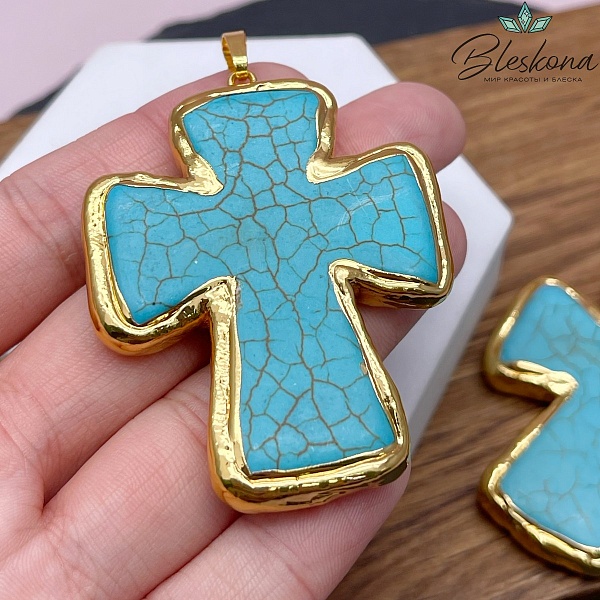 48*63 мм Цвет золото, Подвеска крест Магнезит тонированный в обрамлении