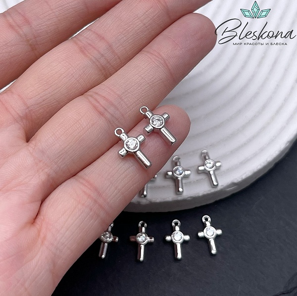 13*7,8 мм Цвет серебро, Подвеска Малый Крестик с одним цирконом