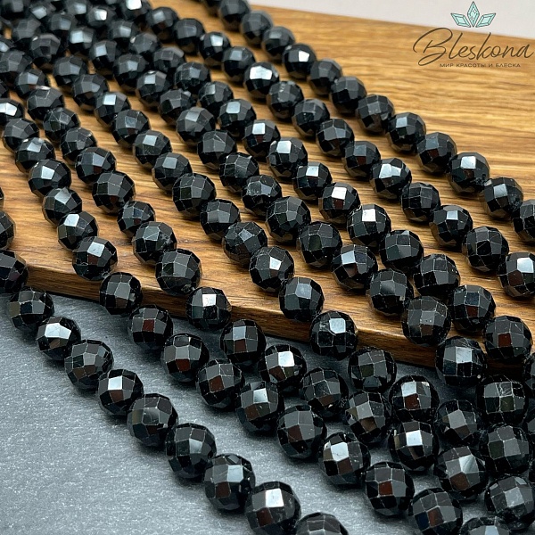 Турмалин черный (Шерл) алмазная огранка 9,5 мм