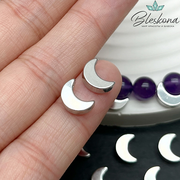 9,5*6,9 мм Цвет серебро, Бусина Луна гладкая