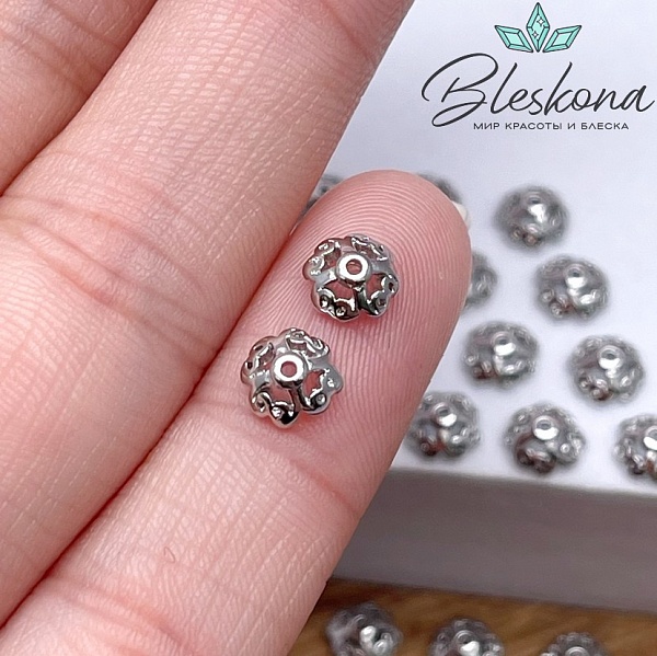 6 мм Цвет серебро, Шапочка узор