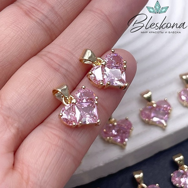 12,7*11,8 мм Цвет золото, Подвеска Сердце розовые цирконы 
