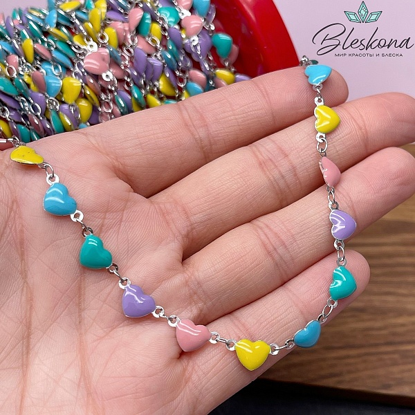 Цепь №167 цвет серебро, сердце 12,5*6,4 мм