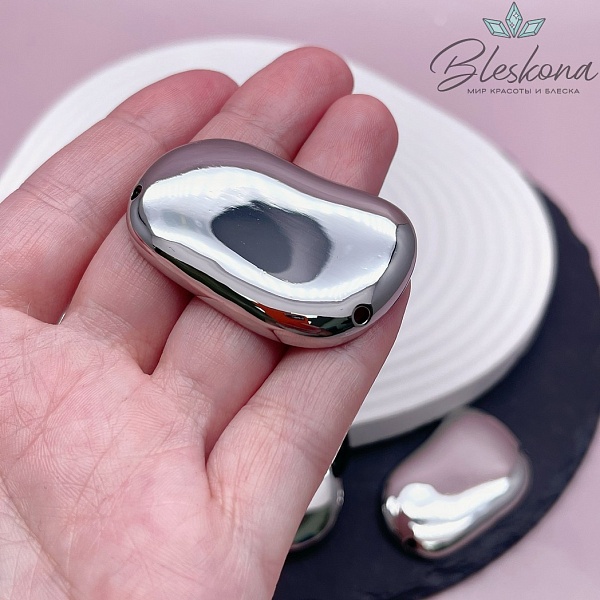 28*44 мм Цвет серебро, Подвеска-бусина фриформ объемное крупное 