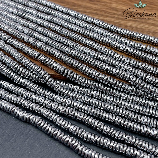 6 мм Гематин имитация, цвет темное серебро, диски волна