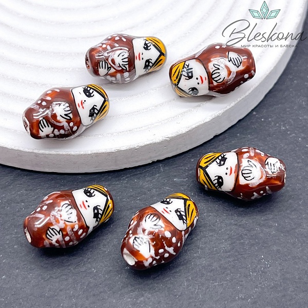 23*14 мм Керамика бусина матрёшка коричневая (шоколадная)