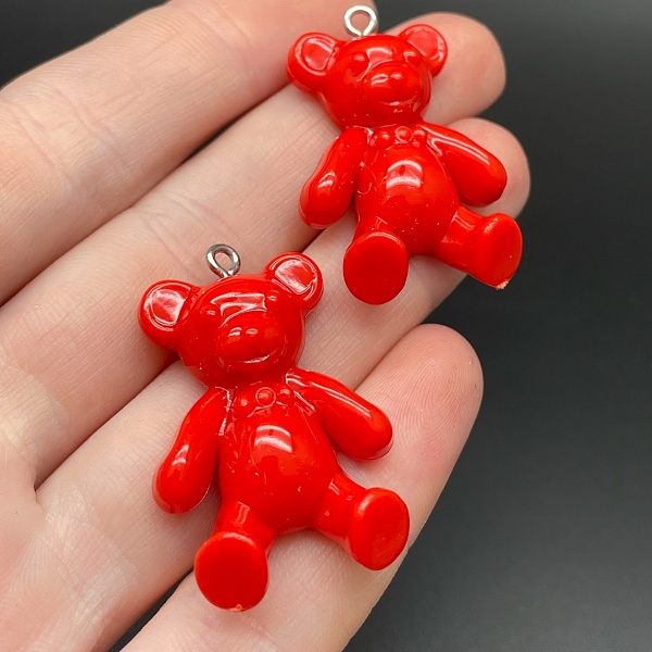24*35мм, Цвет серебро, Подвеска Мишка красный