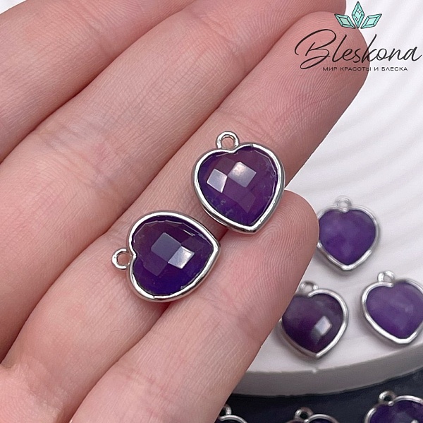 13*15мм,Цвет серебро,Подвеска Сердце  Аметист огранка