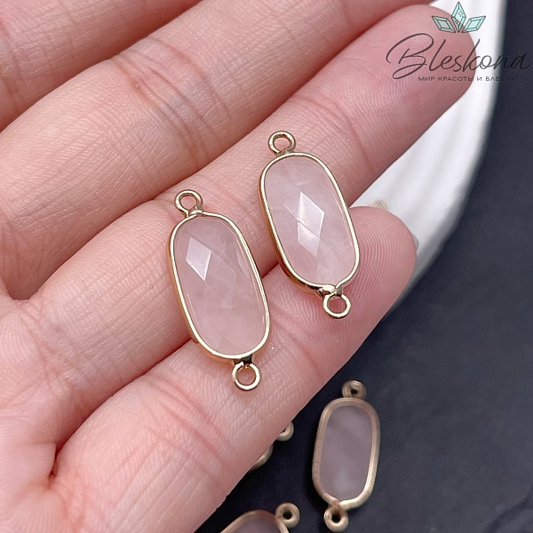 23*9 мм Коннектор овал вытянутый Розовый кварц огранка цвет золото