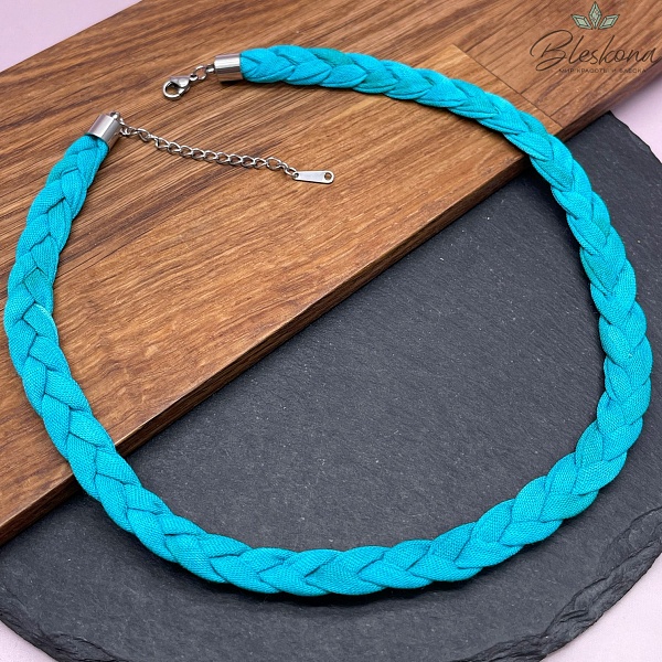 Шнурок косичка под кулон цвет бирюзовый №1, серебро 40 см