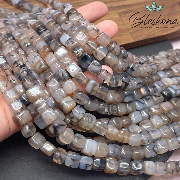 Агат коричневый Вены Дракона куб фриформ 8 мм 