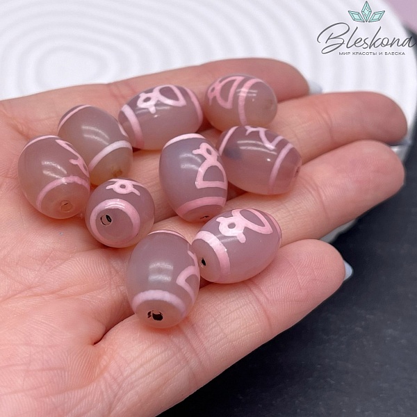 Бусина Дзи Кубера розовый бочонок 16*12 мм