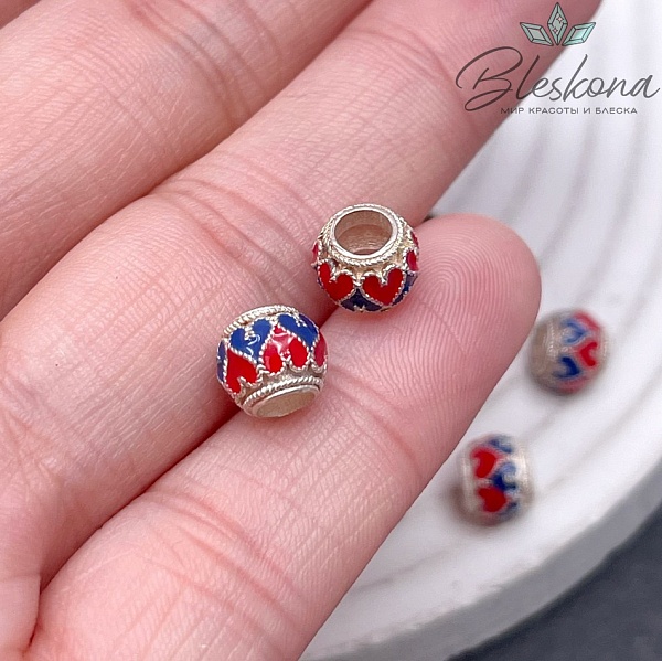 7,5*6 мм Бусина Сердца эмаль посеребрение