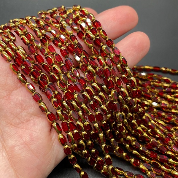 3,5*6 мм Стекло Lux,  рис огранка, цвет красный в обрамлении