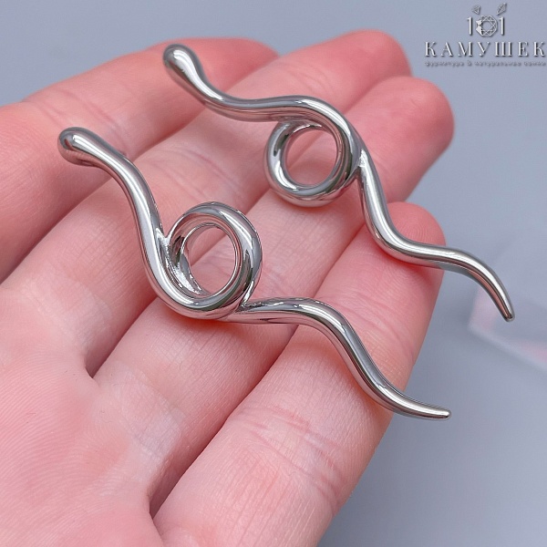 58*13,5 мм Цвет серебро, Пусеты змея гладкая