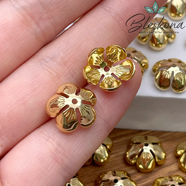 13*6 мм Цвет золото, Шапочка цветок гладкий