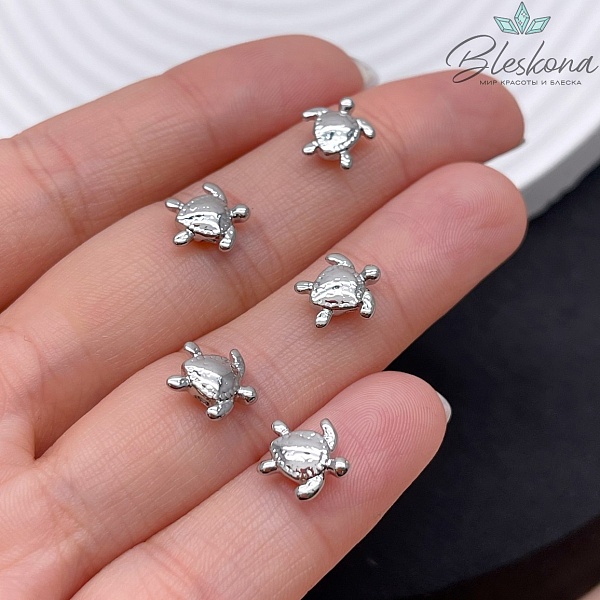 9 мм Цвет серебро, Бусина черепашка 